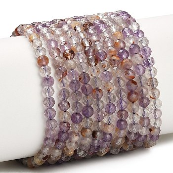 Natural Purple Phantom Quartz Purple Lodolite Quartz Beads Strands, Faceted, Round, 4mm, Hole: 0.8mm, about 107pcs/strand, 15.35 inch(39cm)