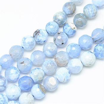 Colored Natural Fire Crackle Agate Beads Strings, Faceted Round, Light Sky Blue, 10mm, Hole: 1mm, about 37~38pcs/strand, 14.5~15.3 inch