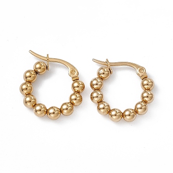 201 Stainless Steel Round Beaded Hoop Earrings with 304 Stainless Steel Pins for Women, Golden, 18.5x18.5x4mm, Pin: 0.7~0.8x1~1.5mm