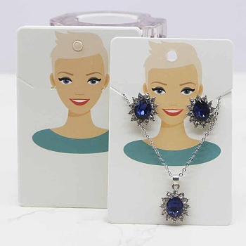 Paper Earring Display Cards, Earring Holder Cards, Rectangle with Girl Pattern, PapayaWhip, 9x6x0.03cm, Hole: 5mm and 1mm