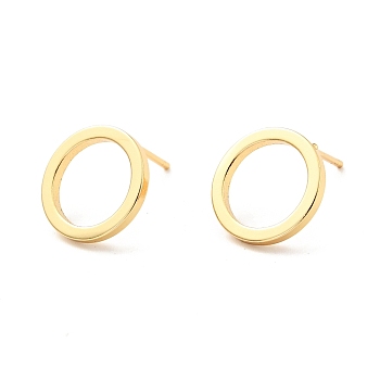 Brass Ring Stud Earrings for Women, Cadmium Free & Nickel Free & Lead Free, Real 18K Gold Plated, 14mm, Pin: 0.8mm