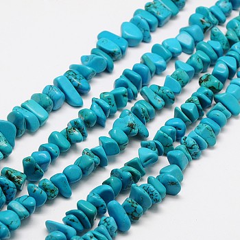 Chips Natural Magnesite Beads Strands, Dyed, Turquoise, 7~14x6~10mm, Hole: 1mm, 16.1 inch