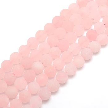 Frosted Natural Rose Quartz Round Bead Strands, 10mm, Hole: 1mm, about 37~39pcs/strand, 14.9~15.6 inch