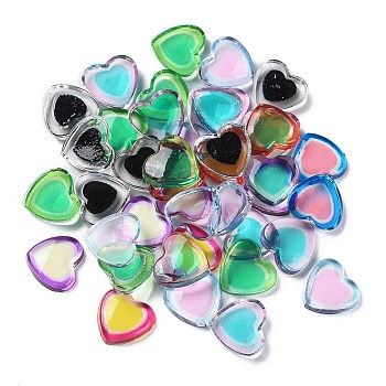 Transparent Two Tone Resin Cabochons, Heart, Mixed Color, 9.5x10x2.5mm