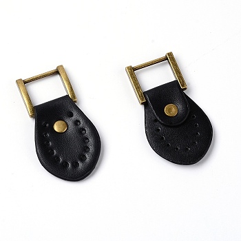 PU Leather Bag Accessories, with Alloy Finding, Bag Repalcement Accessories, Black, 7x3.7x0.7cm, Hole: 2mm