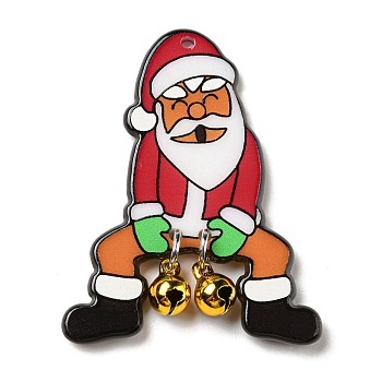 Christmas Acrylic Pendants, with Iron Ring, Santa Claus, 45x35x6mm, Hole: 1.6mm