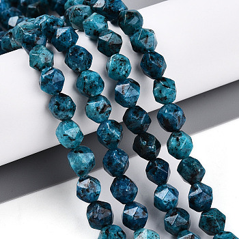 Dyed Natural Sesame Jasper Beads Strands, Faceted, Star Cut Round Beads, Deep Sky Blue, 7~8x6~7.5x6~7.5mm, Hole: 1mm, about 48~49pcs/strand, 14.17~15.35''(36~39cm)