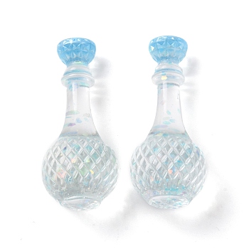 Dummy Bottle Transparent Resin Cabochon, with Sequins, Light Blue, 34.5x15mm