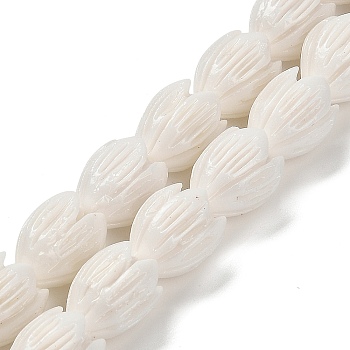 Synthetic Coral Dyed Carved Beads Strands, Flower, White, 12x10mm, Hole: 1.5mm, about 22pcs/strand, 10.04''~10.63''(25.5~27cm)