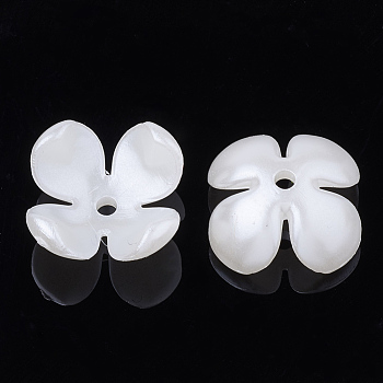 4-Petal ABS Plastic Imitation Pearl Bead Caps, Flower, Creamy White, 14.5x14.5x6.5mm, Hole: 1.8mm