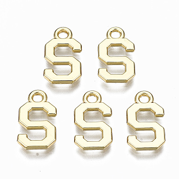 Alloy Charms, Cadmium Free & Nickel Free & Lead Free, Alphabet, Real 16K Gold Plated, Letter.S, 14x8x1mm, Hole: 1.6mm