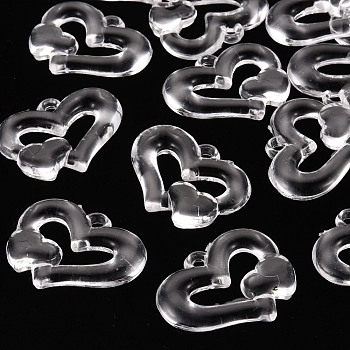 Transparent Acrylic Beads, Heart to Heart, Clear, 27x34x6mm, Hole: 3mm, about 191pcs/500g