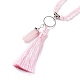 Natural Rose Quartz Bullet & Tassel Pendant Necklace with Mixed Gemstone Beaded Chains(NJEW-E585-02E)-4