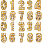 50Pcs 10 Styles Golden Plated Alloy Slide Charms, with Crystal Rhinestone, Number, 11~12x5~8x4~4.7mm, Hole: 1.5~1.7x8mm, 5pcs/style(FIND-SC0014-63)
