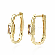 Brass Micro Pave Clear Cubic Zirconia Huggie Hoop Earring, Nickel Free, Oval with Rectangle, Real 16K Gold Plated, 21.5x4.5x14.5mm, Pin: 1.2mm(EJEW-T046-15G-NF)