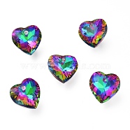 Glass Rhinestone Pendants, Back Plated, Faceted, Heart, Volcano, 8x8x4mm, Hole: 1mm(X-RGLA-A024-A02-001VO)