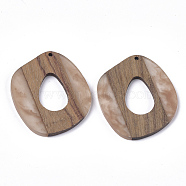 Resin & Walnut Wood Pendants, Linen, 47x40x3mm, Hole: 2mm(RESI-S358-51)