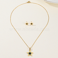 Casual Fashion Stainless Steel Star Stud Earrings & Necklaces Set for Women, Real 18K Gold Plated(RI4338)