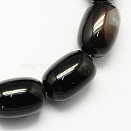 Barrel Shaped Gemstone Dyed Natural Black Agate Stone Beads Strands, Black, 15x10mm, Hole: 1mm, about 25pcs/strand, 15.7 inch(G-S114-07)