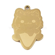 304 Stainless Steel Pendants, Cat with Ice-crea Charm, Golden, 24.5x16.5x1.5mm, Hole: 1mm(STAS-C095-37G)