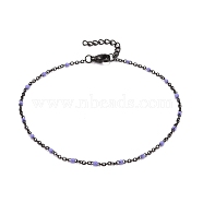 304 Stainless Steel Cable Chain Anklets, with Enamel and Lobster Claw Clasps, Electrophoresis Black, Plum, 230x2mm(AJEW-K030-01EB-10)