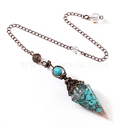 Synthetic Turquoise & Resin Hexagonal Pointed Dowsing Pendulums, Cone, Red Copper, 250mm(PW-WG7D05E-04)