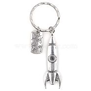 Keychain, with Iron Key Ring, 304 Stainless Steel Jump Rings, Alloy Rocket & Find Joy in the Journey Message Charms, Antique Silver, 30mm(KEYC-PW00042)