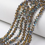 Electroplate Transparent Glass Beads Strands, Half Multi-color Plated, Faceted, Rondelle, Goldenrod, 6x5mm, Hole: 1mm, about 85~88pcs/strand, 16.1~16.5 inch(41~42cm)(EGLA-A034-T6mm-Q02)