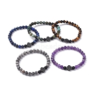 Mixed Natural Gemstone Beaded Stretch Bracelets, with Natural Black Agate(Dyed) Beads and Brass Micro Pave Cubic Zirconia Pendants, Cross, 2 inch(50mm)(BJEW-JB05026)