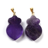 Natural Amethyst Pendants, with Golden Brass Findings, Carrot, 29~30x17x6mm, Hole: 5mm(G-A203-02C)