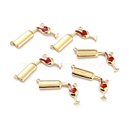 5Pcs Brass Enamel Links Connectors, Long-Lasting Plated, Wine with Wine Glass, Red, Real 18K Gold Plated, 17x26x2mm, Hole: 1.1mm(KK-SZ0005-12)