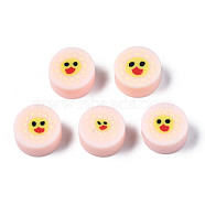 Handmade Polymer Clay Beads, for DIY Jewelry Crafts Supplies, Flat Round with Duck, Misty Rose, 8.5~9.5x4~5mm, Hole: 1.6mm(CLAY-N008-035K)