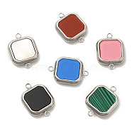 304 Stainless Steel Connector Charms, Square Links, with Acrylic & Shell & Synthetic Malachite, Stainless Steel Color, 12x17x3mm, Hole: 1.5mm(STAS-A079-07P)
