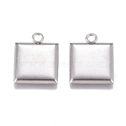 304 Stainless Steel Pendants, Square, Stainless Steel Color, 13.5x11x1mm, Hole: 1.8mm(STAS-M274-067P)