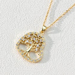 18K Gold Plated Tree of Life Pendant Necklace with CZ Stones Circle Cutout, Clear, size 2(ST3796095)