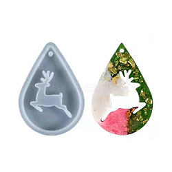 DIY Christmas Reindeer Pendant Silicone Molds, Resin Casting Molds, for UV Resin & Epoxy Resin Pendant Making, Teardrop, White, 84x59x8mm, Hole: 3.5mm, Finished: 74x50x6mm(DIY-G056-A01)