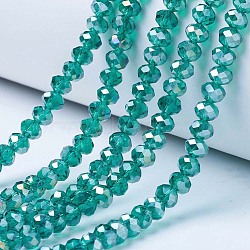 Electroplate Glass Beads Strands, AB Color Plated, Faceted, Rondelle, Dark Cyan, 3.5x3mm, Hole: 0.4mm, about 123~127pcs/strand, 13.7~14.1 inch(35~36cm)(EGLA-A034-T3mm-B04)