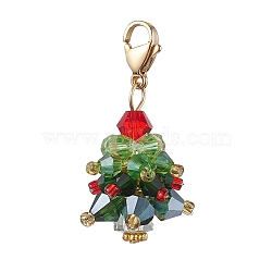 Christmas Tree Glass Pendant Decorations, Stainless Steel Lobster Claw Clasps Charms for Backpack Ornaments, Colorful, 35x18mm(HJEW-JM02046-01)