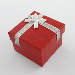 Cardboard Jewelry Set Boxes with Bowknot and Sponge Inside, for Rings and Pendants, Square, Red, 50x50x37mm(CBOX-R005-3)