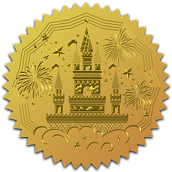 Self Adhesive Gold Foil Embossed Stickers, Medal Decoration Sticker, Castle Pattern, 5x5cm(DIY-WH0211-126)