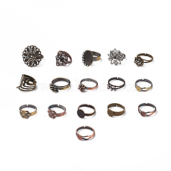 Adjustable Brass Ring Component, Filigree Ring Settings & Pad Ring Settings & Loop Ring Base, Mixed Shape, Mixed Color, Inner Diameter: 16~17.5mm, Tray:  6~25x8~25mm(KK-D157-02)