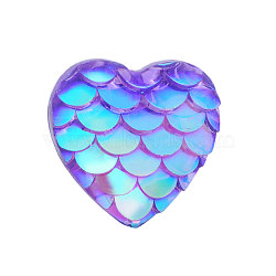 Resin Cabochons, Heart with Mermaid Fish Scale, Mauve, 12x12x3mm(CRES-Q191-HA028-4)