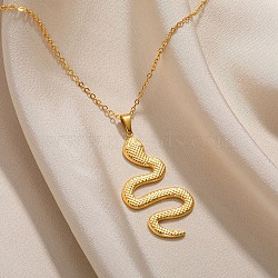 304 Stainless Steel Snake Pendant Necklaces for Women Men, Real 18K Gold Plated, 15.59 inch(39.6cm), pendant: 43x23.5mm.(NJEW-Z063-03G-07)