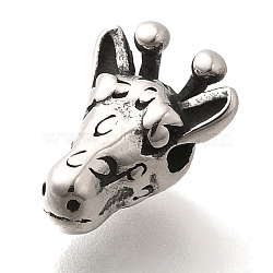 304 Stainless Steel Beads, Giraffe, Antique Silver, 12x9x6.5mm, Hole: 1.6mm(STAS-G350-18AS)