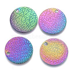 Ion Plating(IP) 304 Stainless Steel Charms, Textured, Laser Cut, Flat Round, Rainbow Color, 15x0.8mm, Hole: 1.5mm(STAS-M228-B01-M)