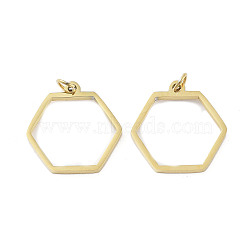 304 Stainless Steel Pendants, Laser Cut, with Jump Ring, Golden, Hexagon, 17x16.5x1mm, Hole: 2mm(STAS-G324-01C-G)