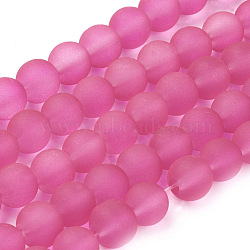 Transparent Glass Bead Strands, Frosted, Round, Deep Pink, 8mm, Hole: 1~1.6mm, about 99pcs/strand, 31.4 inch(GLAA-S031-8mm-35)