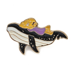 Enamel Pins Golden Alloy Brooches, for Backpack Clothes, Dolphin, 22x36x2mm(JEWB-S019-05C)