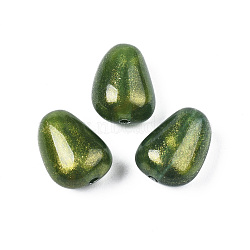 Opaque Acrylic Beads, Two Tone Color, with Glitter Powder, Teardrop, Dark Green, 18x14x11mm, Hole: 2mm, about 280pcs/500g(MACR-N009-021D)