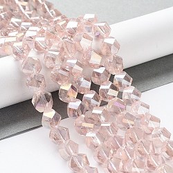 Electroplate Glass Beads Strands, AB Color Plated, Faceted, Twist, Pearl Pink, 10x10x9mm, Hole: 2mm(EGLA-R031-10mm-01)
